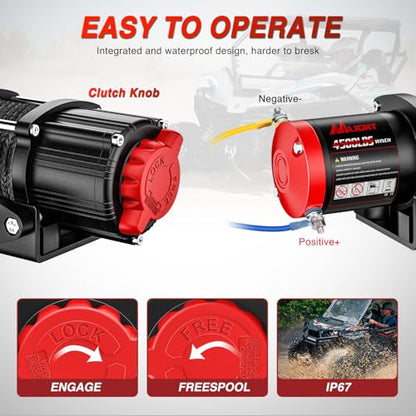 Nilight ATV UTV Electric Winch 12V 4500 lb w Synthetic Rope Remote Control - size: 4500lbs