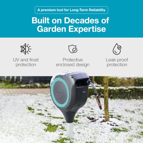 GARDENA Automatic Retractable Garden Hose Reel - 66 Feet - 360 Degree Swivel Outdoor Hose Reel with Metal Spike Base - Auto Retract - UV Resistant Housing - Easy Install No Tools Required - 18614 - size: 66 ft