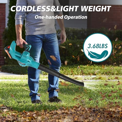 20V Leaf Blower Cordless, 480 CFM 160 MPH Battery Powered Leaf Blower - color: Blue