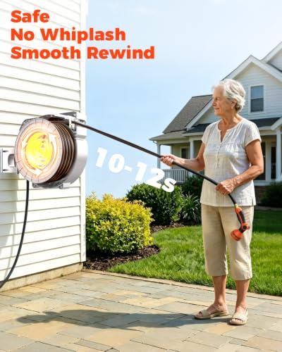 5/8 inch 100ft Retractable Garden Hose Reel with Any-Length Lock Slow Auto Rewind Heavy Duty Hose Reel With 9-Pattern Nozzle 180° Swivel Bracket UV Resistant Wall Mounted Hose Reel for Outside - size: 5/8 Inch 100ft