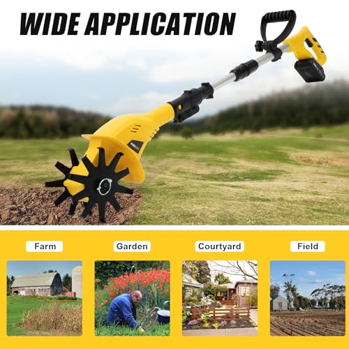 Cordless Tiller Cultivator 20V 250RPM Electric Tiller Handheld Battery Powered Garden Cultivator with Telescopic Rod for Lawn,Farms,Yard,Soil (Cultivation Width 3.9"/ Depth: 6.7")