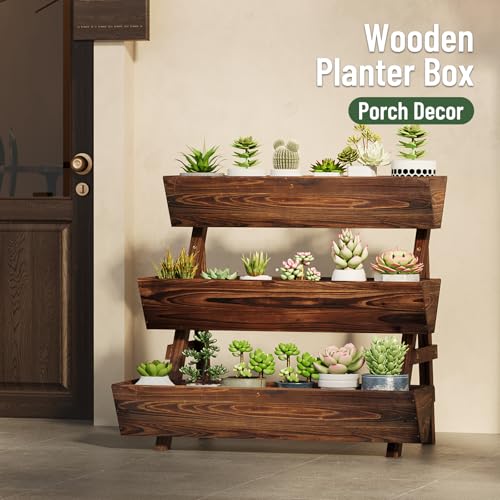3-Tier Vertical Wooden Raised Garden Bed, Garden Planter Box,Carbonized - color: Carbonized, size: 3-Tier Large
