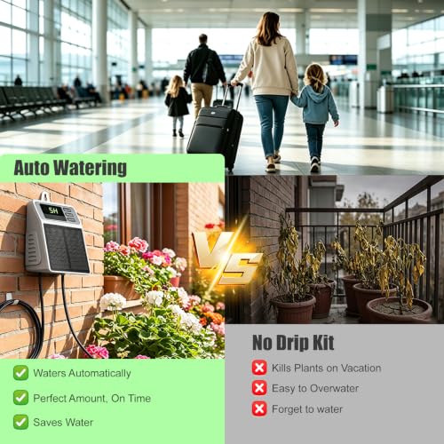 Uzoli Solar Drip Irrigation System, Auto Watering Kit for 10 Potted Plants