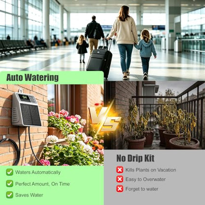 Uzoli Solar Drip Irrigation System, Auto Watering Kit for 10 Potted Plants