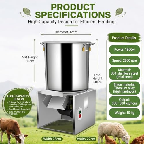 Grain and Feed Chopper, Heavy Duty Stainless Steel Forage Shredder Machine