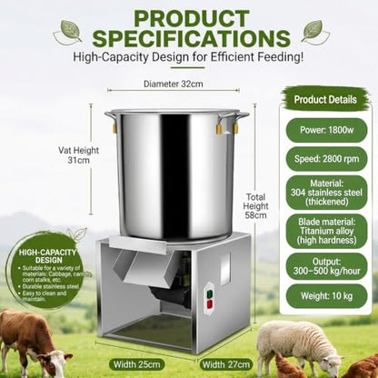 Grain and Feed Chopper, Heavy Duty Stainless Steel Forage Shredder Machine