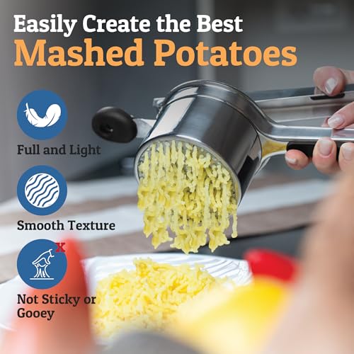 PriorityChef Large 15oz Potato Ricer, Heavy Duty Stainless Steel Potato Masher and Ricer Kitchen Tool, Press and Mash Kitchen Gadget For Perfect Mashed Potatoes - Everytime - color: Black