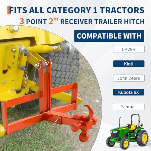 3 Point Trailer Hitch with 2" Receiver for Category 1, 3 Pt Tractor Quick Hitch Drawbar