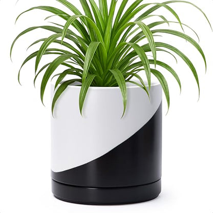 D'vine Dev 8.2 Inch Ceramic Planter Pot, Black White Diagonal, 94-O-D-K - color: Oblique Monochrome Black & White, size: Medium
