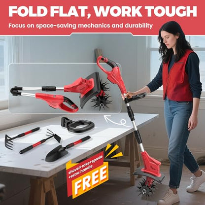 Battery Powered Tiller Compatible with Milwaukee 18V Battery(Tool Only), 310RPM Folding Electric Rototiller Features 40 Steel Tines, 9.1In Tilling Width & 6.3In Depth Tiller - color: Compatible with Milwaukee 18V Battery