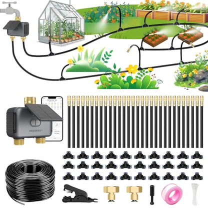 120FT WiFi Solar Drip Irrigation System, Dual Zone Timer - size: 120-Foot Dual-Tube Brass Solar Wireless Timer