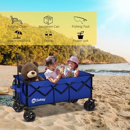 Sekey 300L Extended Collapsible Wagon, 660 lb Capacity, 48 in Long - color: Royal Blue