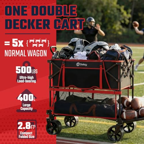 Sekey 400L Double-Decker Wagon, 500 lb Capacity, 50 in Extender - color: Red