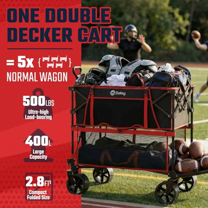 Sekey 400L Double-Decker Wagon, 500 lb Capacity, 50 in Extender - color: Red