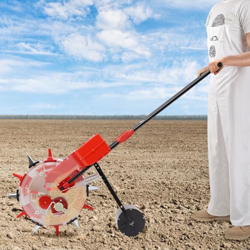 Hand Push Seeder Machine Corn Seeder Spreader Manual Seed Drill with 6 Nozzles for Garden and Vegetable Field