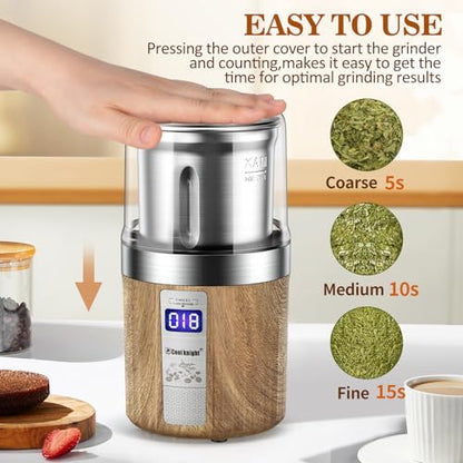 COOL KNIGHT Electric Herb Grinder Spcie Grinder with Timer & Removable Bowl
