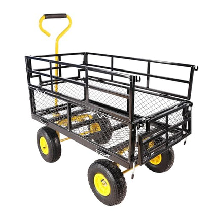 with a Four-Wheeled Trailer with a Double-Deck Detachable Side,The Steel Multifunctional Heavy-Duty net car can be Used in Farms,Warehouses and Other Places. - color: Yellow+black