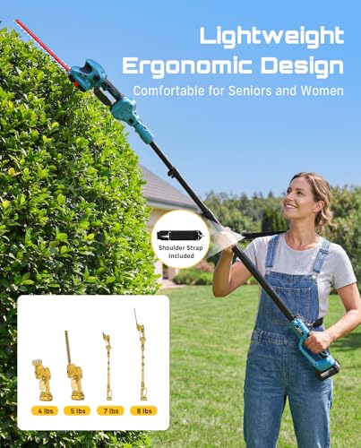 Seesii 20V Cordless Pole Hedge Trimmer & Grass Shears 4-in-1, 9-Ft Reach - color: Dark Blue