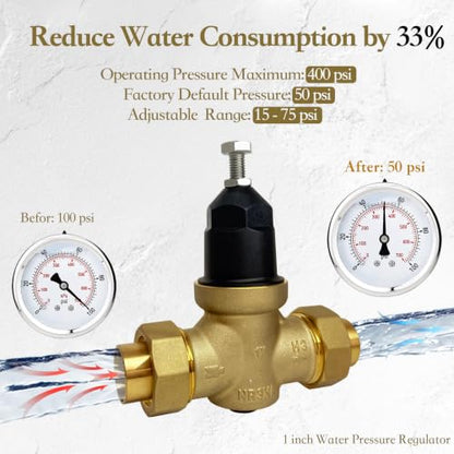 Pressure Reducing Valve 1 inch, Water Pressure Regulator for Home