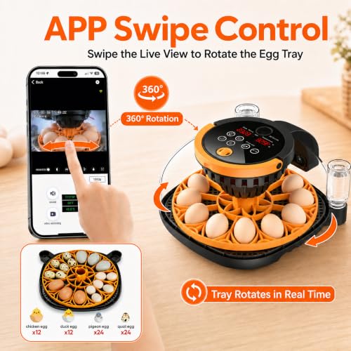 12-Egg Incubator for Hatching Chicken Eggs with WiFi Camera and Auto Turner