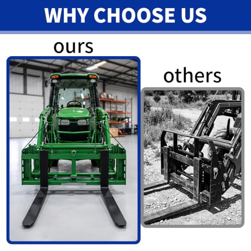 4000 LBS Rated Pallet Fork Attachment, 45" Quick Attach Frame with 48" Fork Blades, 3 Spear Sleeves & 2" Hitch Receiver, Heavy Duty Fork Set Compatible with John Deere Tractor Loaders