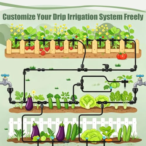 47 Pack Quick Connect 1/4" Drip Irrigation Fittings Kit, 1/4'' Drip Irrigation Tubing Push-to-Fit Connectors Parts- 5 Shut Off Valve, 10 Tees, 10 Couplings, 10 Elbows,10 End Plugs, 2 Faucet Adapters - size: 47PCS 1/4" quick connect fittings