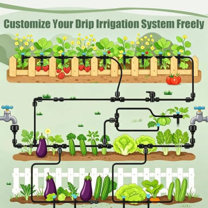 47 Pack Quick Connect 1/4" Drip Irrigation Fittings Kit, 1/4'' Drip Irrigation Tubing Push-to-Fit Connectors Parts- 5 Shut Off Valve, 10 Tees, 10 Couplings, 10 Elbows,10 End Plugs, 2 Faucet Adapters - size: 47PCS 1/4" quick connect fittings