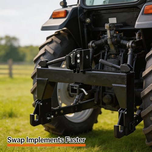 3-Point Quick Hitch for Tractors, 28 in Lower Arm Spacing, 3000 Lb Lift Capacity, 5-Position Adjustable Top Hook, Bolt-on No-Weld/No-Drill Adapter, Heavy-Duty 3x3 Steel, Powder-Coated Black - color: Black with Gloves