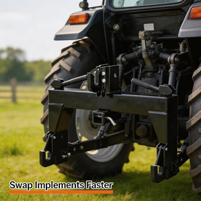 3-Point Quick Hitch for Tractors, 28 in Lower Arm Spacing, 3000 Lb Lift Capacity, 5-Position Adjustable Top Hook, Bolt-on No-Weld/No-Drill Adapter, Heavy-Duty 3x3 Steel, Powder-Coated Black - color: Black with Gloves