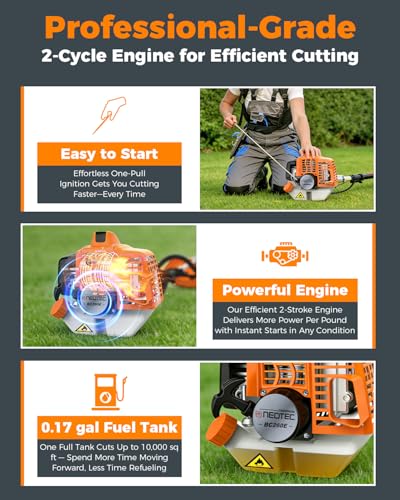 4-in-1 26cc Gas Weed Eater,String Trimmer,Pole Saw,Hedge Trimmer,Brush Cutter,Multi-Function Weed Wacker for Yard Care Tool with Rubber Handle & Shoulder Strap,Ideal Stimmer Tool for Homeowners