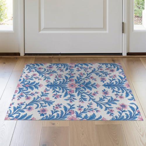 2'x3' Blue Pink Chinoiserie Toile Way Motif Washable Throw Rug - color: Blue/Pattern 1, size: 2' x 3' (Rectangular)