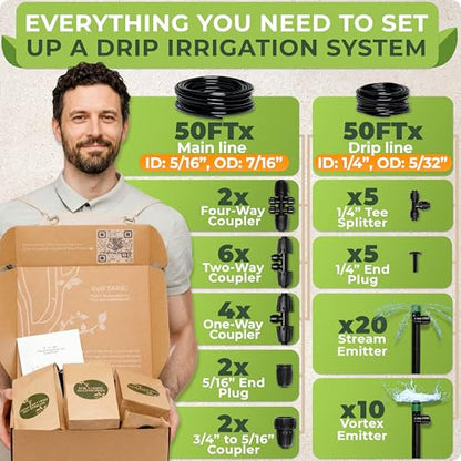 CARPATHEN Quick Connect Drip Irrigation System Kit with Sprinkler, 100 feet - size: Quick-Connect 100 feet
