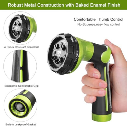 FANHAO Garden Hose Nozzle Heavy Duty, 100% Metal Water Hose Sprayer with 8 Spray Patterns, High Pressure Spray Nozzle Thumb Control On Off Valve for Lawn & Plant Watering, Car & Pet Washing - Green - color: Green