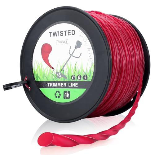 Hipa 3 Pounds 2.7 mm/.105" String Trimmer Line, Twist 105 Inch Red Commercial Trimmer Line Heavy Duty, Grass String Spool Universal Brushcutter Wire Trimmers Yard - size: 3 pound 105''