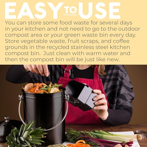 Epica Kitchen Compost Bin for Kicthen Countertops, 1.3 Galllon - Black - color: Black