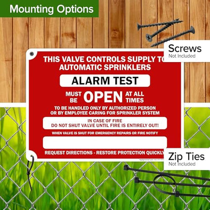 This Valve Controls Supply To Automatic Sprinklers Alarm Test Sign, 10x14 Inches, Rust Free .040 Aluminum, Fade Resistant, Made in USA by My Sign Center - size: 10x14 Aluminum