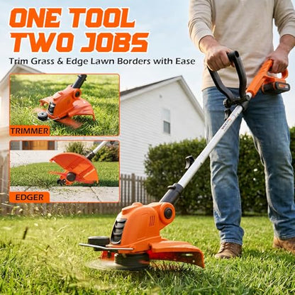 Weed Wacker Eater Electric String Trimmer Battery Powered Lawn Trimmer - color: Orange