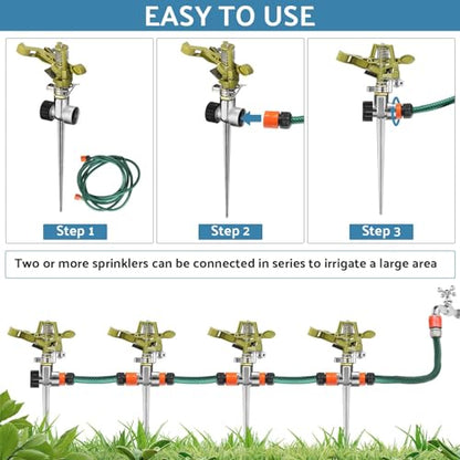 Chengu 8 Set Zinc Alloy Water Sprinklers for Lawns Yard Sprinklers Heavy Duty Sprinkler Heads Adjustable 360 Degree Watering Impact Sprinklers Pulsating Garden Sprinklers for Large Area Irrigation