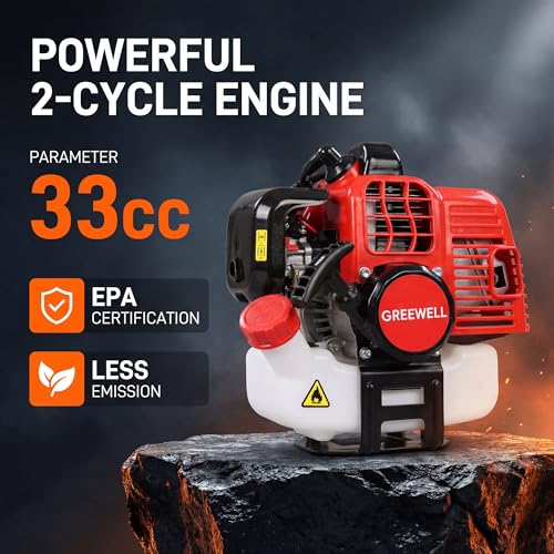 33CC Gas String Trimmer Brush Cutter 2 Cycle Multifunctional Pole Saw Hedge Trimmer Attachments EPA Compliant Aircooled Shoulder Strap Lawn Garden Tool