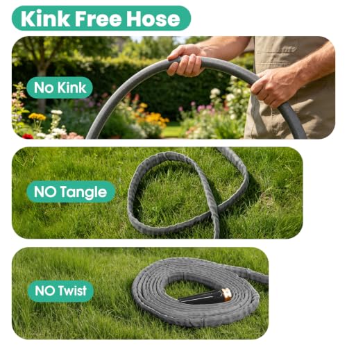 Garden Hose 50 FT, Non-Expanding Water Hose, Kink-Free, Burst-Resistant