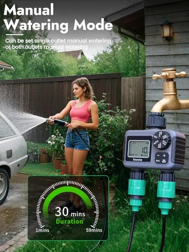 Insoma 2-Zone Sprinkler Timer, Programmable Garden Hose Timer with Auto/Manual/Rain Delay Modes | Water-Saving Irrigation Controller for Lawn, Yard & Drip Systems | Waterproof Design & Easy Setup - size: 2 Zone-Plastic