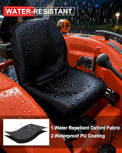 StarknightMT Tractor Seat Cover Waterproof Oxford Fabric Fast Install - color: Black
