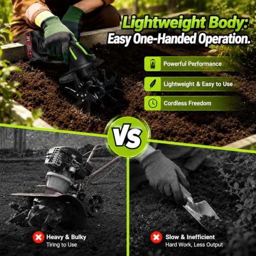 Mini Cordless Tiller Cultivator, 21V Electric Hand Tiller for Gardening