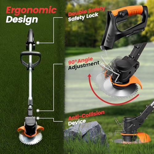 Cordless Weed Wacker 24V, 2 x 4.0Ah Battery Powered Weed Eater with Wheel - color: Black