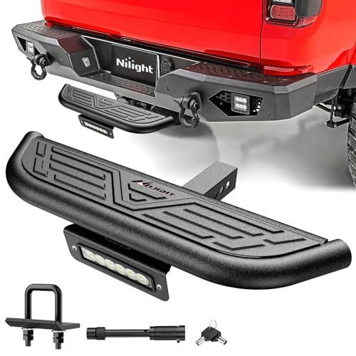 Nilight Aluminum Slip-Proof Nerf Steps 4Pcs Black for Pickup Trucks - color: Hitch Step w/Led Light