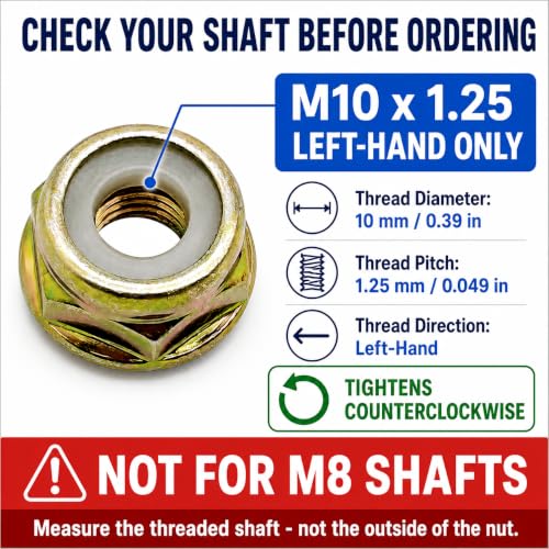 M10 x 1.25 Left Hand Thread Blade Nut for String Trimmer, 4 Pack