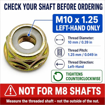 M10 x 1.25 Left Hand Thread Blade Nut for String Trimmer, 4 Pack