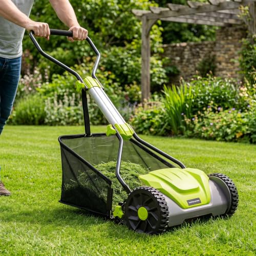 Goplus 16 Inch 5-Blade Push Reel Lawn Mower, Adjustable Cutting Height - color: Green