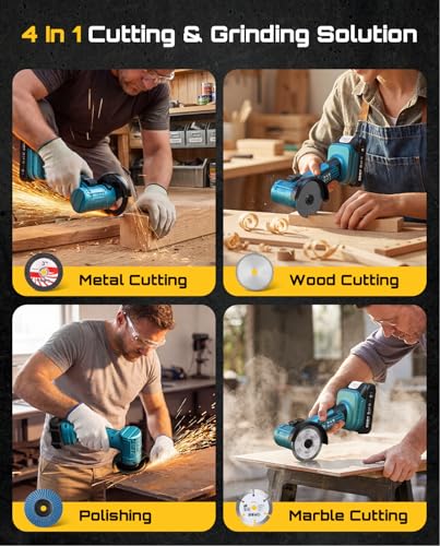 SEESII 3-Inch Cordless Mini Angle Grinder with 2× 21V 2.0Ah Batteries