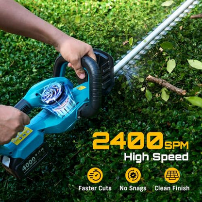 SEESII 20" Hedge Trimmer Cordless with 2× 4.0Ah Battery, Lightweight Design - color: Blue